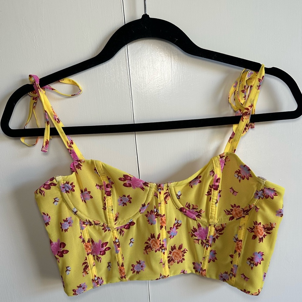 White Fox Yellow Floral Corset Crop Top